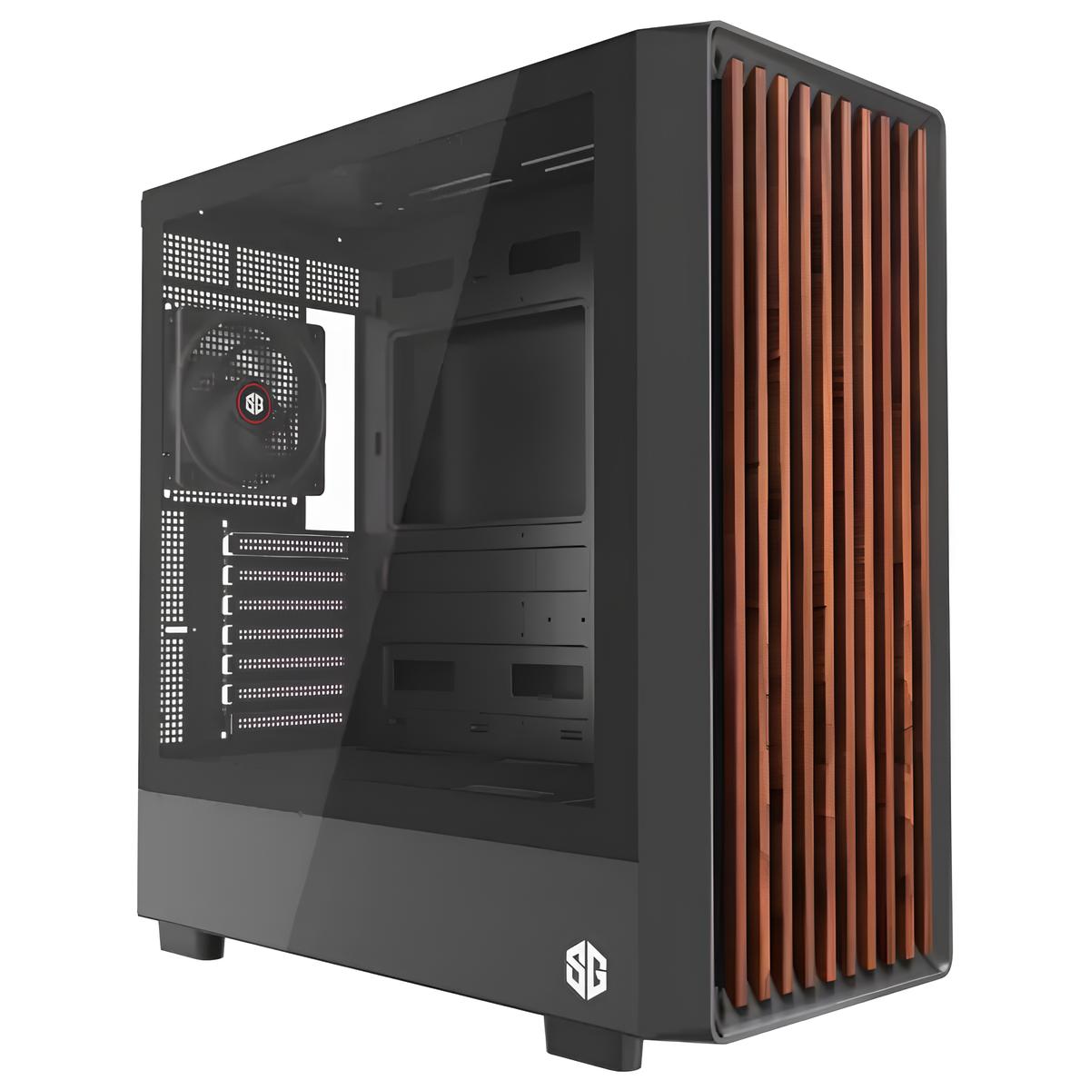 Boîtier PC SG WOOD 4 FAN NOIR | Boîtier Moyen Tour avec 4 Ventilateurs & Verre Trempé SG WOOD – Image 1