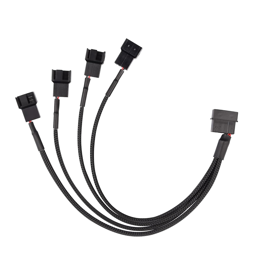 Cable Molex to 4x 4Pin PWM 25cm - Workstation Maroc Câble Molex to 4x 4Pin PWM 25cm – Image 1