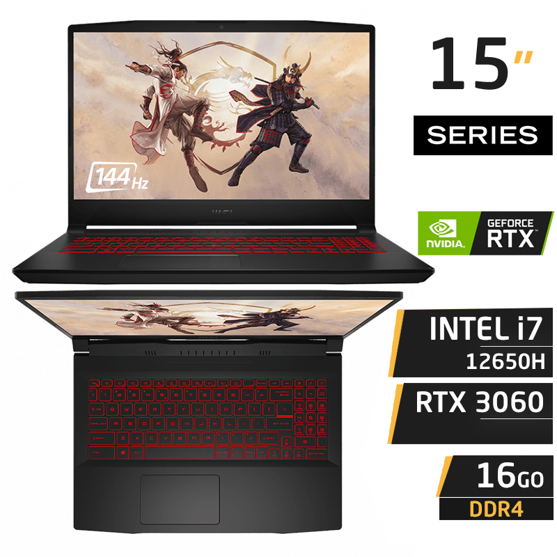 MSI Katana GF66 i7-12650H RTX 3060 16GB 512GB 15.6" PC Portable Gamer MSI Katana GF66 i7-12650H RTX 3060 16GB 512GB 15.6" – Image 1