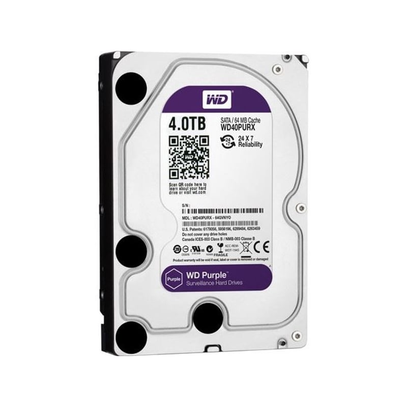 WD Purple 4TB Surveillance Hard Disk Drive - 5400 RPM Class SATA 6 Gb/s 64MB Cache 3.5 Inch - WD40PURZ Disque dur WD Purple Videosurveillance 4 To SATA 6Gb/s – Image 1